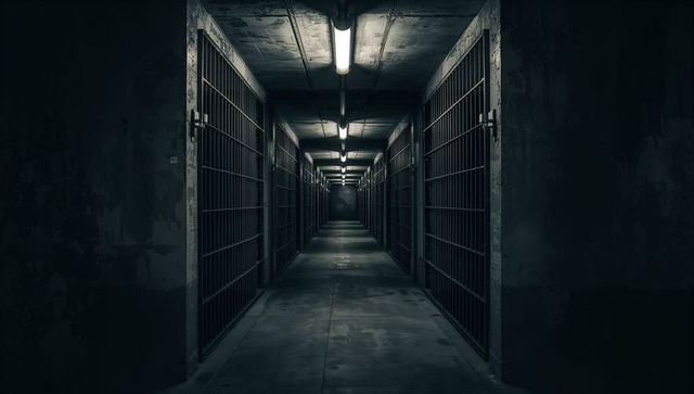 Eerie Prison Corridor with Dark Industrial Ambiance