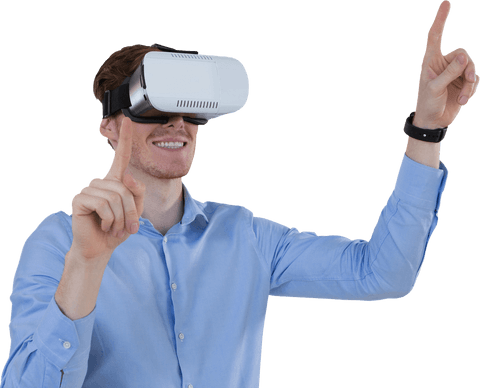Businessman Wearing VR Headset Pointing Finger on Transparent Background - Download Free Stock Videos Pikwizard.com