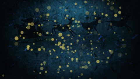 Magical Silhouette of Santa in Sleigh with Falling Snowflakes