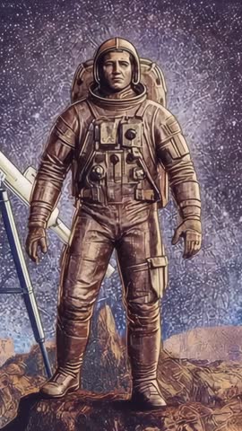 Astronaut Surveying Alien Terrain in Spacesuit on Rugged Planet Surface Vertical Video