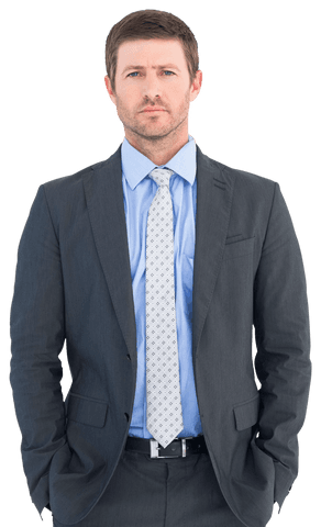 Confident Businessman Posing in Suit on Transparent Background