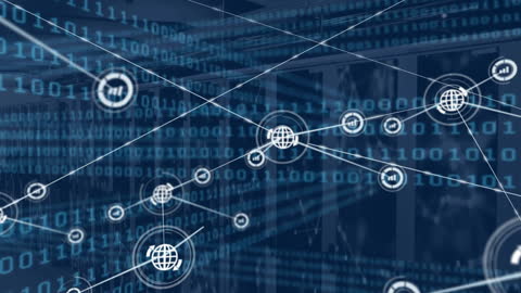 Futuristic Network Connections with Binary Code Overlay