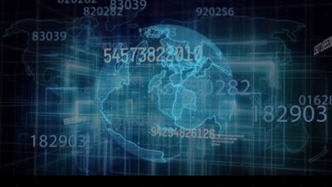 Futuristic Digital Globe Overlay with Data Streams