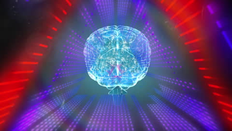 Futuristic Visualization of Human Brain in Glowing Tunnel