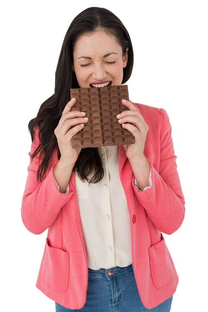 Woman Biting Bar of Chocolate in Transparent Background - Download Free Stock Videos Pikwizard.com