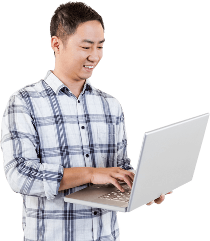 smiling man using laptop transparent background - Download Free Stock Videos Pikwizard.com