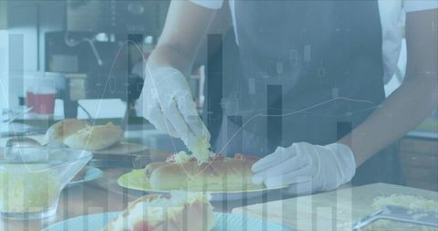 Chef preparing food amidst financial data overlay