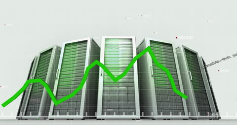Animated Fluctuating Graph Over Server Room Concept