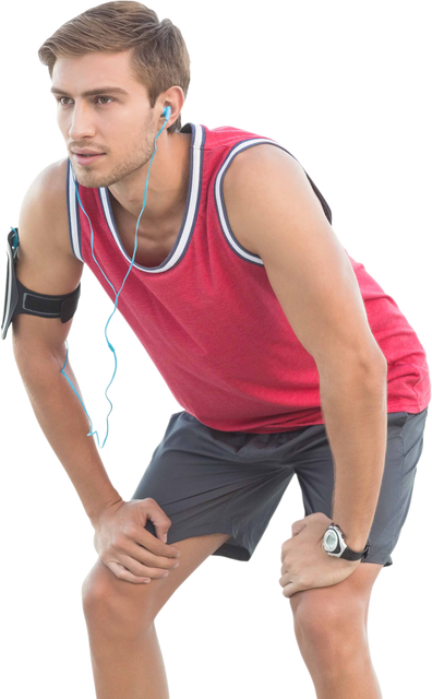 Caucasian Sportsman Standing Focused with Headphones Transparent - Download Free Stock Videos Pikwizard.com