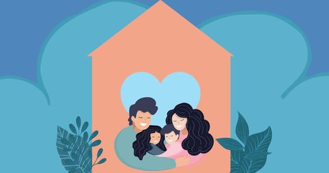 Illustrated Family Relaxing Inside Safe Home with Heart Design - Download Free Stock Images Pikwizard.com