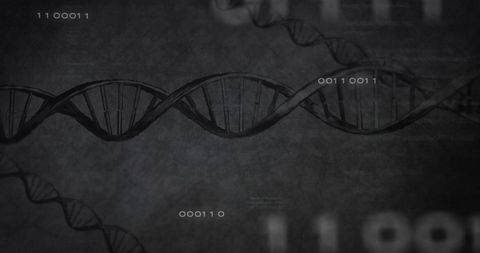 Abstract DNA Strand Overlaying Binary Code for Technology Concepts