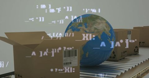 Global logistics with digital data overlay on world map