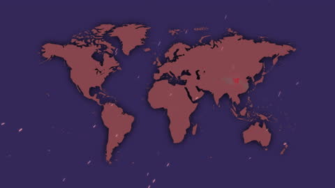 World Map with COVID-19 Outbreak Visualization on Dark Background