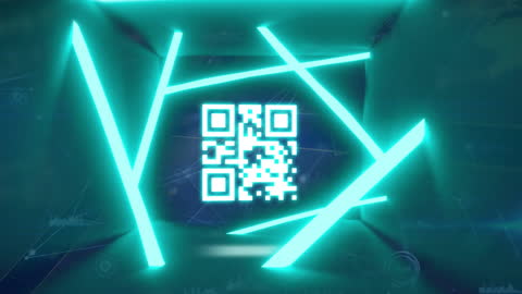 Glowing Neon QR Code with Futuristic Digital Animation
