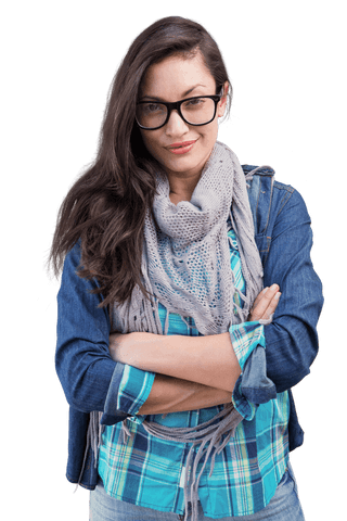 Confident Businesswoman on Transparent Background with Arms Crossed