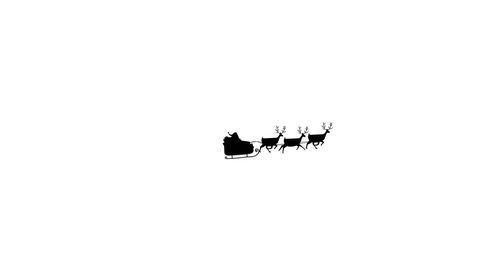 Santa Claus Silhouette Sleigh Pulled by Reindeer on White Background