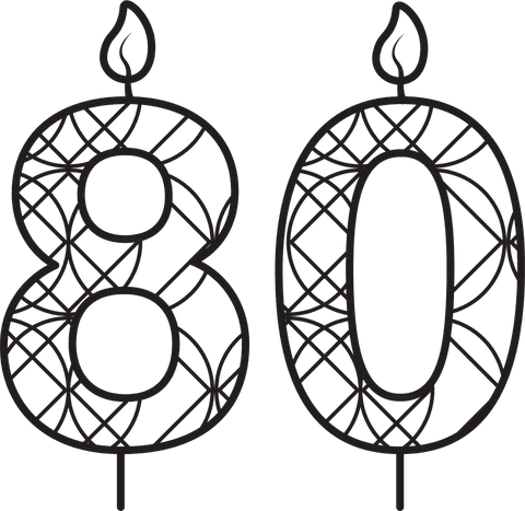 Elegant Eightieth Birthday Number Illustration on Transparent Background