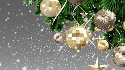 Elegant Golden Christmas Baubles with Falling Snow