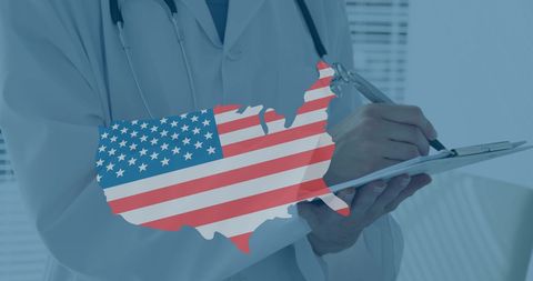 Healthcare in USA Concept with Flag and Doctor