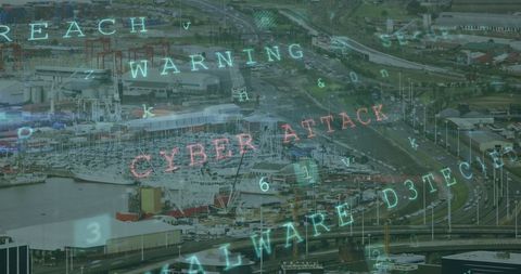 Cyber Attack Overlay on Cityscape Highlighting Vulnerability
