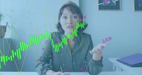 Businesswoman Analyzing Data with Virtual Statistics