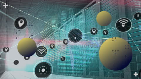 Abstract Digital Connections Overlay in Server Room