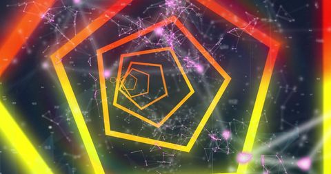 Neon Hexagon Tunnel and Abstract Connection Network