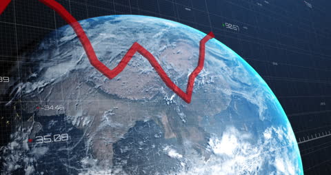 Global Business Analytics: Red Line Graph Over Rotating Earth