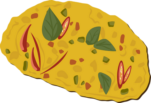 Flat design diced veg omelette with basil on transparent background