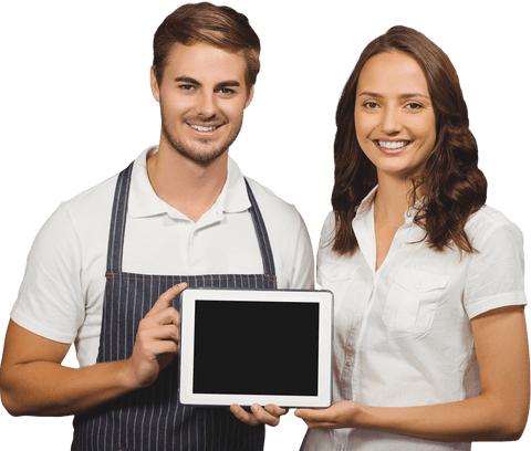transparent portrait of coworkers displaying digital tablet - Download Free Stock Videos Pikwizard.com