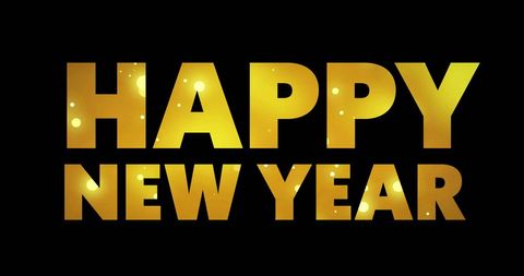 Golden happy new year text with glowing lights