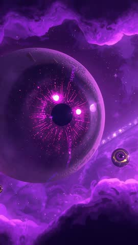 Pulsing Violet Sphere Emitting Magenta Energy in Nebula | Futuristic Vertical Loop