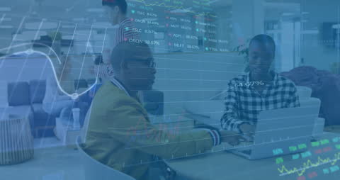 Animated Financial Data Projection with Diverse Business Team Collaboration