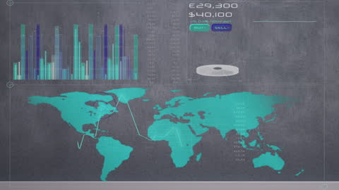 Futuristic Data Visualization with World Map and Graphs