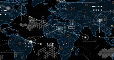 Global Network Map with Data Processing Interfaces - Download Free Stock Images Pikwizard.com