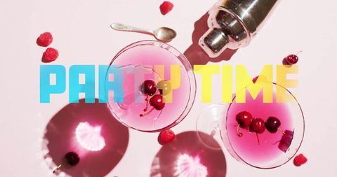 Vibrant pink cocktails with party time overlay