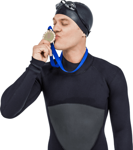 triumphant swimmer kissing transparent gold medal - Download Free Stock Videos Pikwizard.com