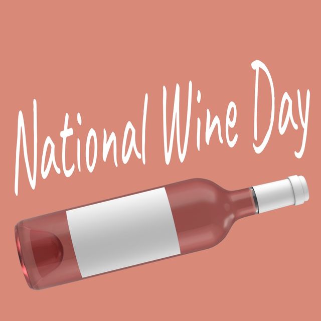 Illustration of national wine day text with wine bottle against brown background, copy space. digitally generated image, national wine day, celebration, alcohol and drink.