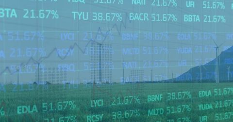 Clean energy technology concept with stock data overlay
