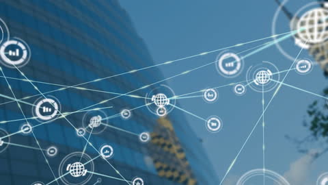 Network Connections Overlay on Modern Cityscape