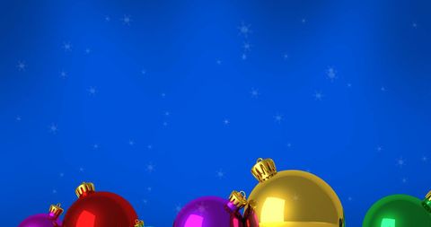 Colorful Christmas Baubles on Starry Blue Background