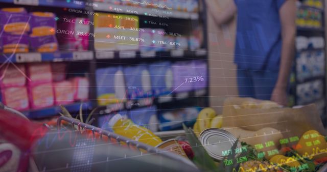 Grocery Shopping Concept with Overlaying Stock Market Data - Download Free Stock Images Pikwizard.com