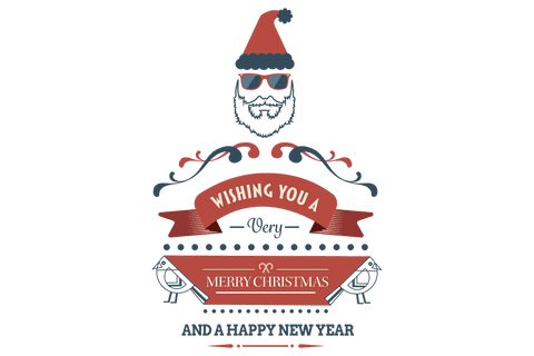 Vintage Christmas Greeting with Santa Silhouette on Transparent Background