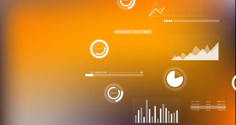 Infographics on Bright Orange Background with Digital Data Displays