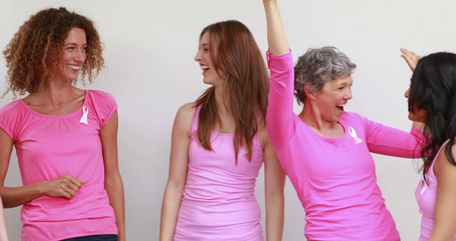 Group of Diverse Women in Pink Shirts Celebrating Breast Cancer Awareness - Download Free Stock Images Pikwizard.com