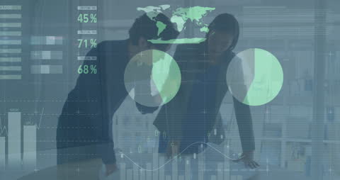 Business Professionals Analyzing Big Data with Graphical Interface