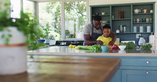 Father Teaching Son Cooking in Bright Modern Kitchen - Download Free Stock Images Pikwizard.com