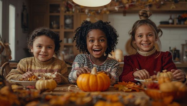Joyful Children Decorating Pumpkins for Autumn Celebration