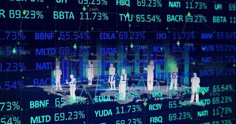Digital illustration of global stock market data and virtual figures