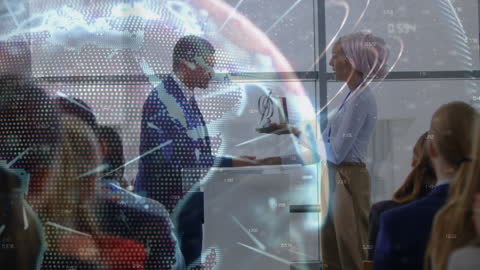 Diverse Business Event with Digital Global Interface